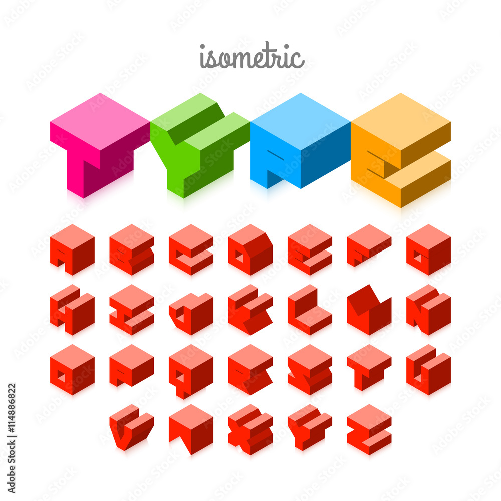 Fototapeta premium Isometric 3d font, three-dimensional alphabet.