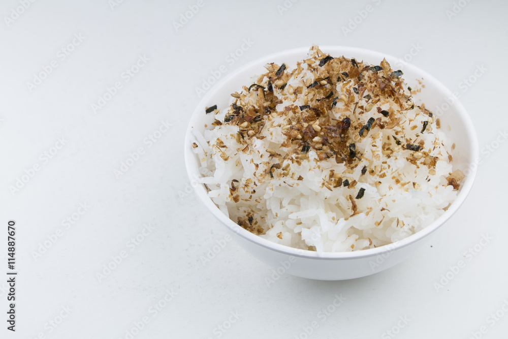 Furikake on rice, Japanese seasoning Furikake on rice, Japanese seasoning