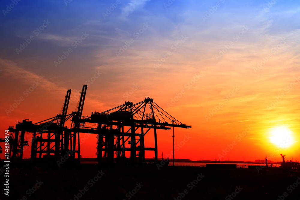 in the evening,Freight dock of container crane in the evening,Freight dock of container crane