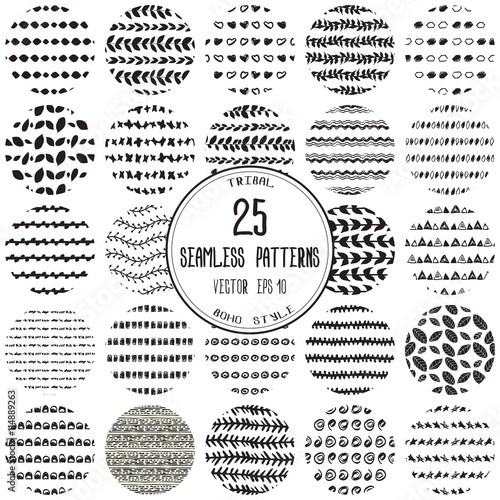 Big set of 25 hand-drawn seamless patterns. 