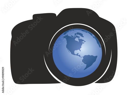 camera Logo with globe.