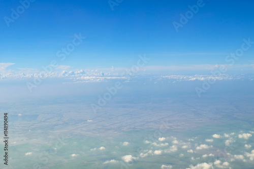 aerial view clear blue sky with cloudy