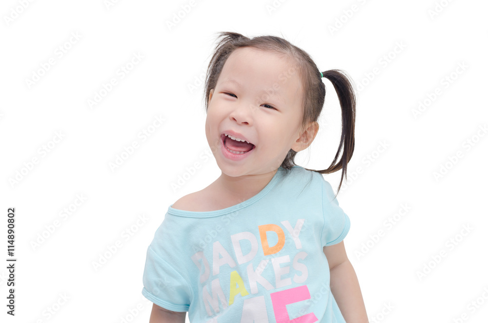Little asian girl smiles over white background Little asian girl smiles over white background