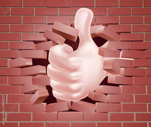 Thumbs Up Hand Smashing Wall