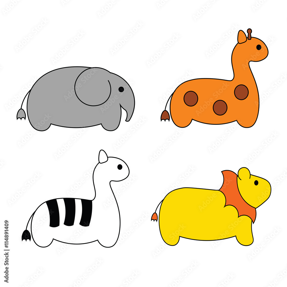 Cute simple cartoon Safari animals on a white background. Stock Vector |  Adobe Stock