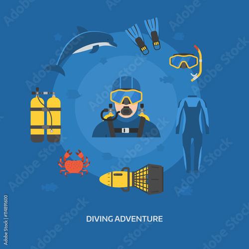 Diving Concept with Diver Man