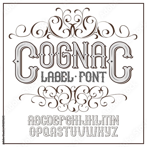 Vector vintage label font. Cognac style