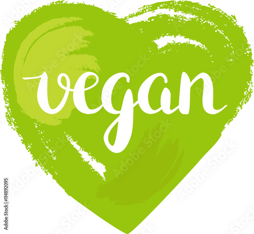 Vegan heart, vector drawing; brushpen calligraphy on vibrant green