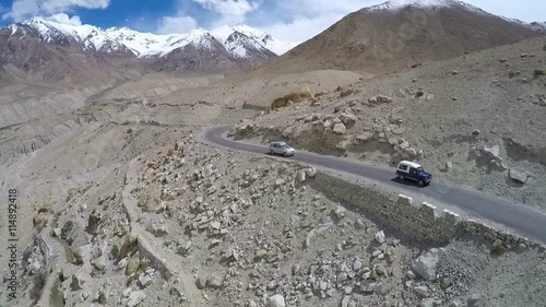 Aerial view of road in Himalayas near Tanglang la Pass - Himalayan mountain pass on the Leh-Manali highway. Ladakh, India. photo