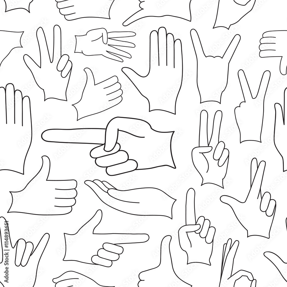 Fototapeta premium Hand signs icons set pattern