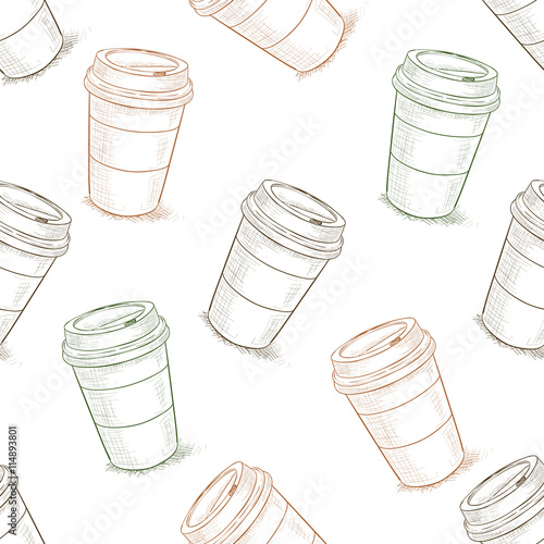 Seamless pattern scetch of coffee to go