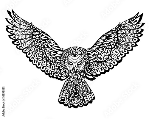 Ethnic Animal Doodle Detail Pattern - Owl Zentangle Illustration