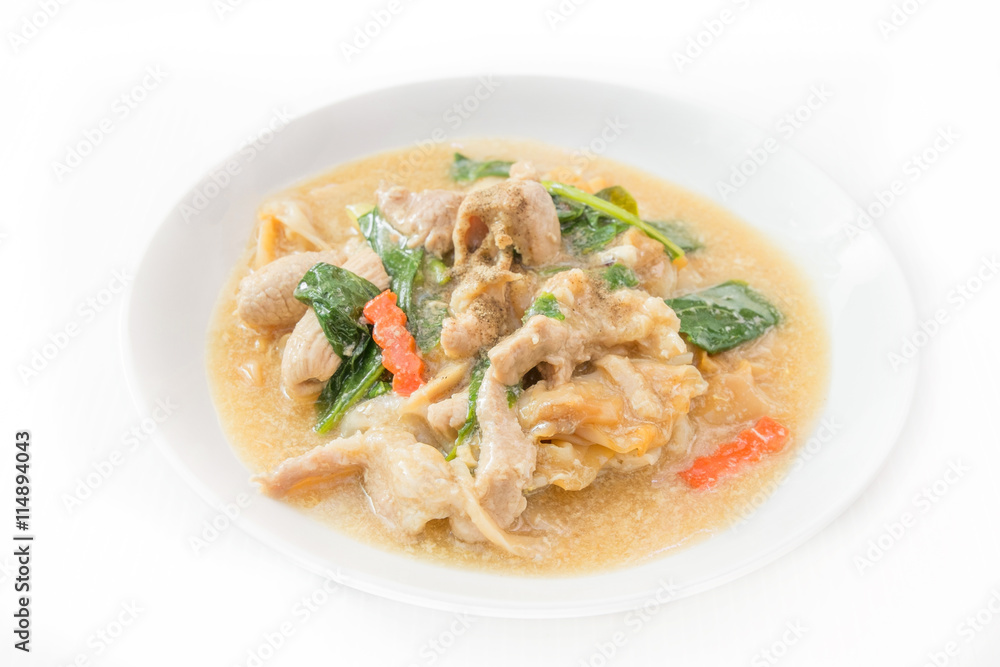 fried noodle pork with gravy sauce fried noodle pork with gravy sauce