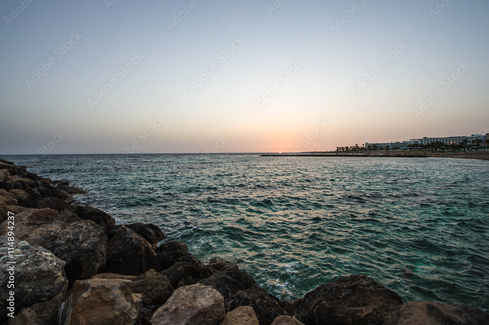Sunset over the sea on the Mediterranean coast