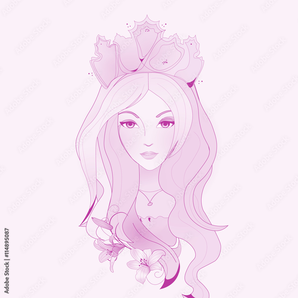 Conceptual portrait illustration of a girl in pastel colours, Conceptual portrait illustration of a girl in pastel colours,