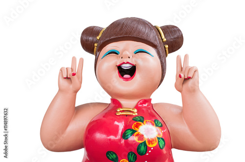 Photography The smiling chinese girl doll in chinese dress