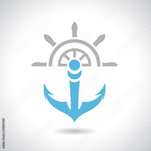 Anchor and Rudder Icon Vector Illustration