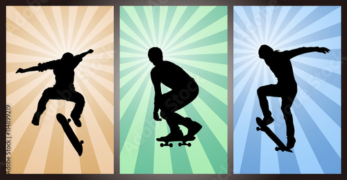 Set of Skateboard Players, Silhouette 