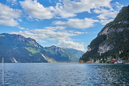 Lake Garda in Italy, on background of mountains