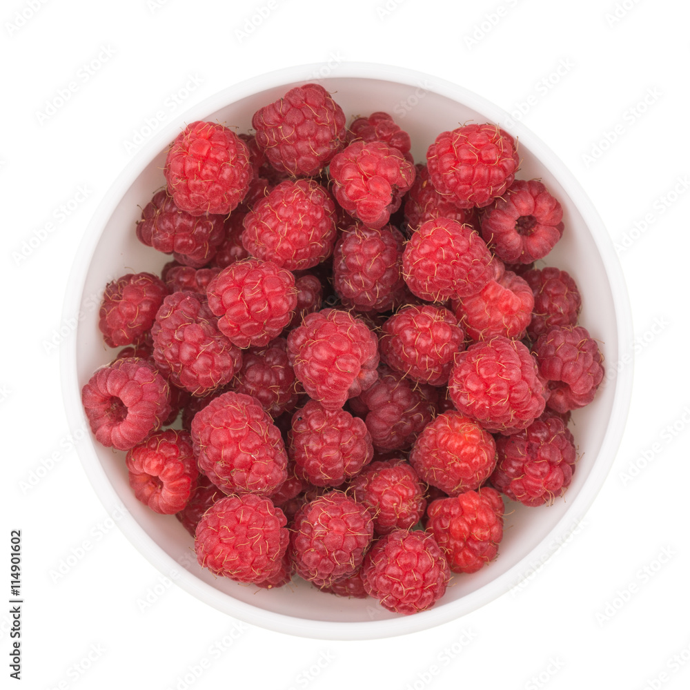 Fresh raspberries in bowl isolated on white background Fresh raspberries in bowl isolated on white background