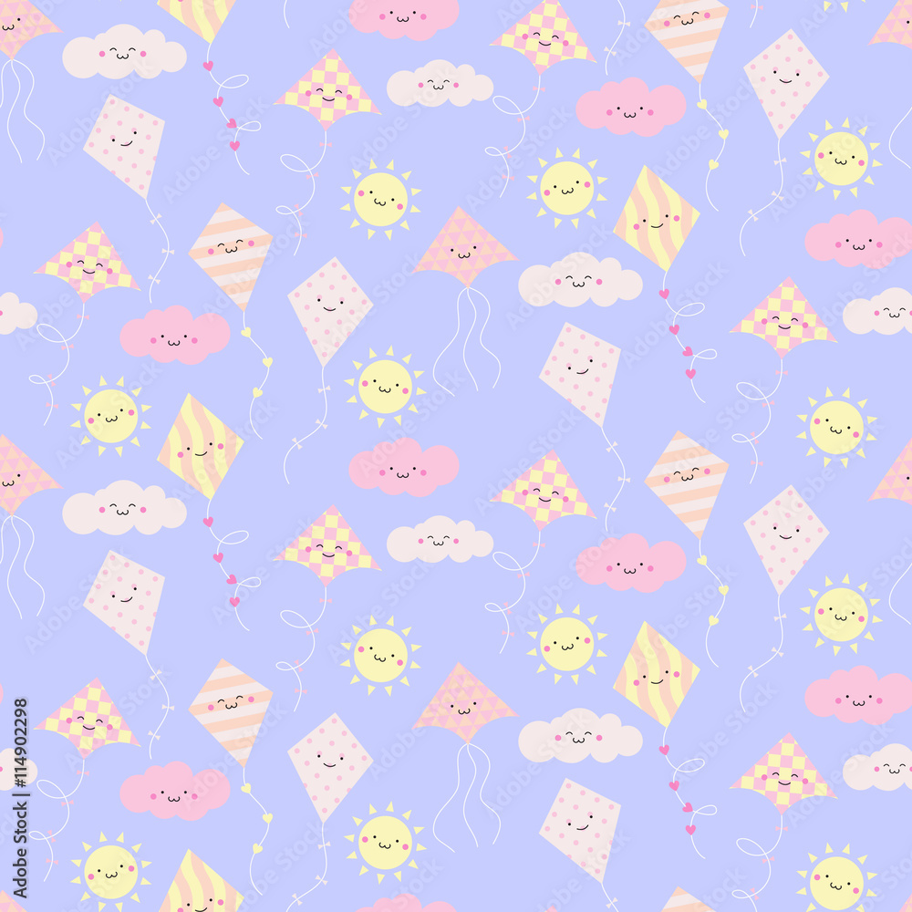 Seamless pattern with different kites