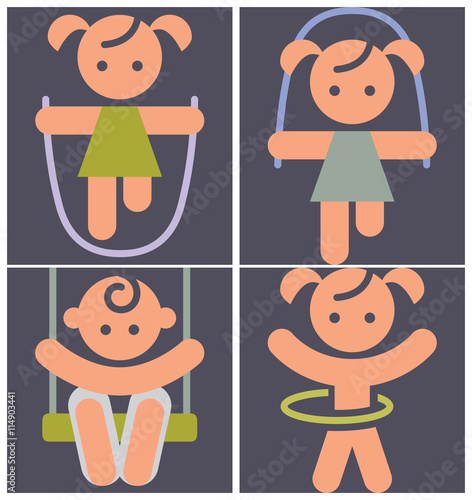 Kids activities color icons set