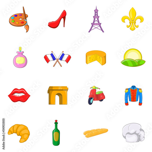 France icons set in cartoon style isolated vector illustration