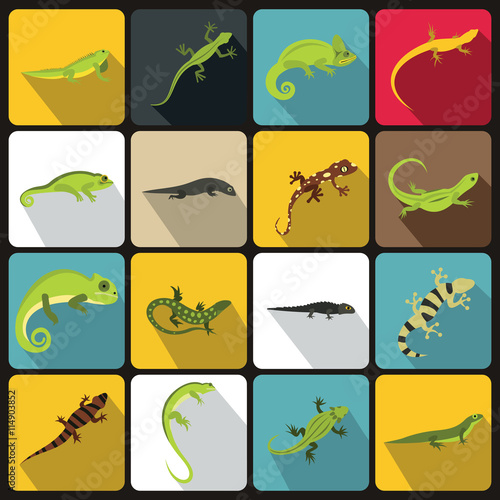 Lizard icons set in flat style vector illustration