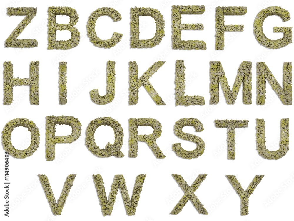 Alphabet made of stone broken into pieces. 3d illustration Alphabet made of stone broken into pieces. 3d illustration