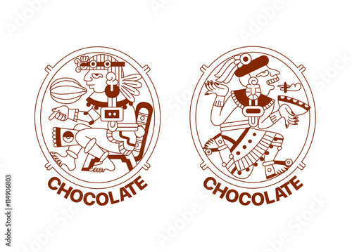sketch drawing contour pattern maya, aztec and cacao nibs, choco