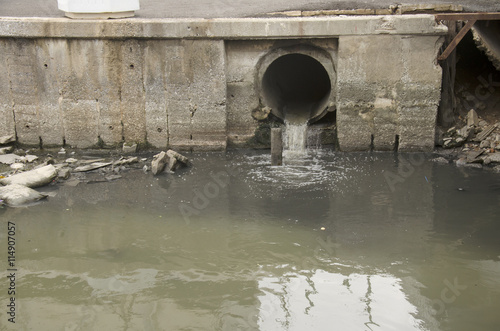 Wastewater and pollution and garbage in canal at Sampeng plaza