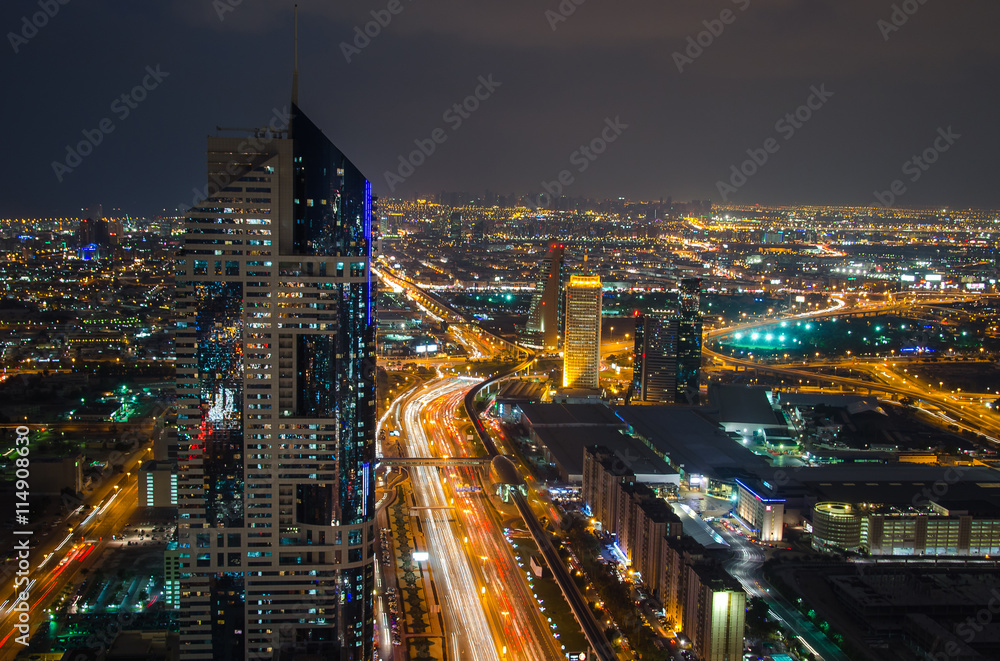 Night cityscape of Dubai, United Arab Emirates