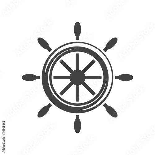 Ship steering wheel,helm. Black icon, logo element, flat vector illustration isolated on white background.