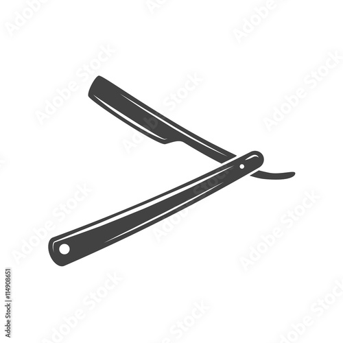 Straight razor for shaving. Black icon, logo element, flat vector illustration isolated on white background.
