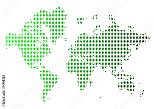 Abstract green world map made of dots. Vector.