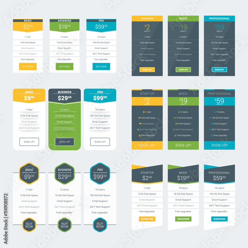 Set of Pricing Table Design Templates for Websites and Applications. Vector Pricing Plans. Flat Style Vector Illustration