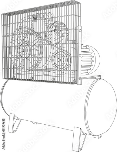 3D illustration air compressor, isolated on white background