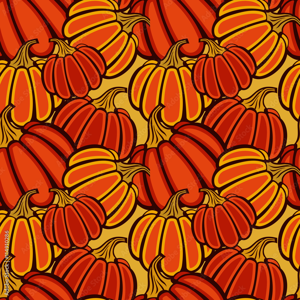 Fototapeta premium Seamless pattern with pumpkins. Vector clip art.