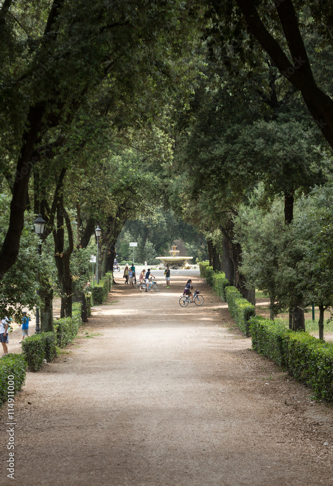 Walking route of the Villa Borghese Gardens Park . Rome, Italy Walking route of the Villa Borghese Gardens Park . Rome, Italy