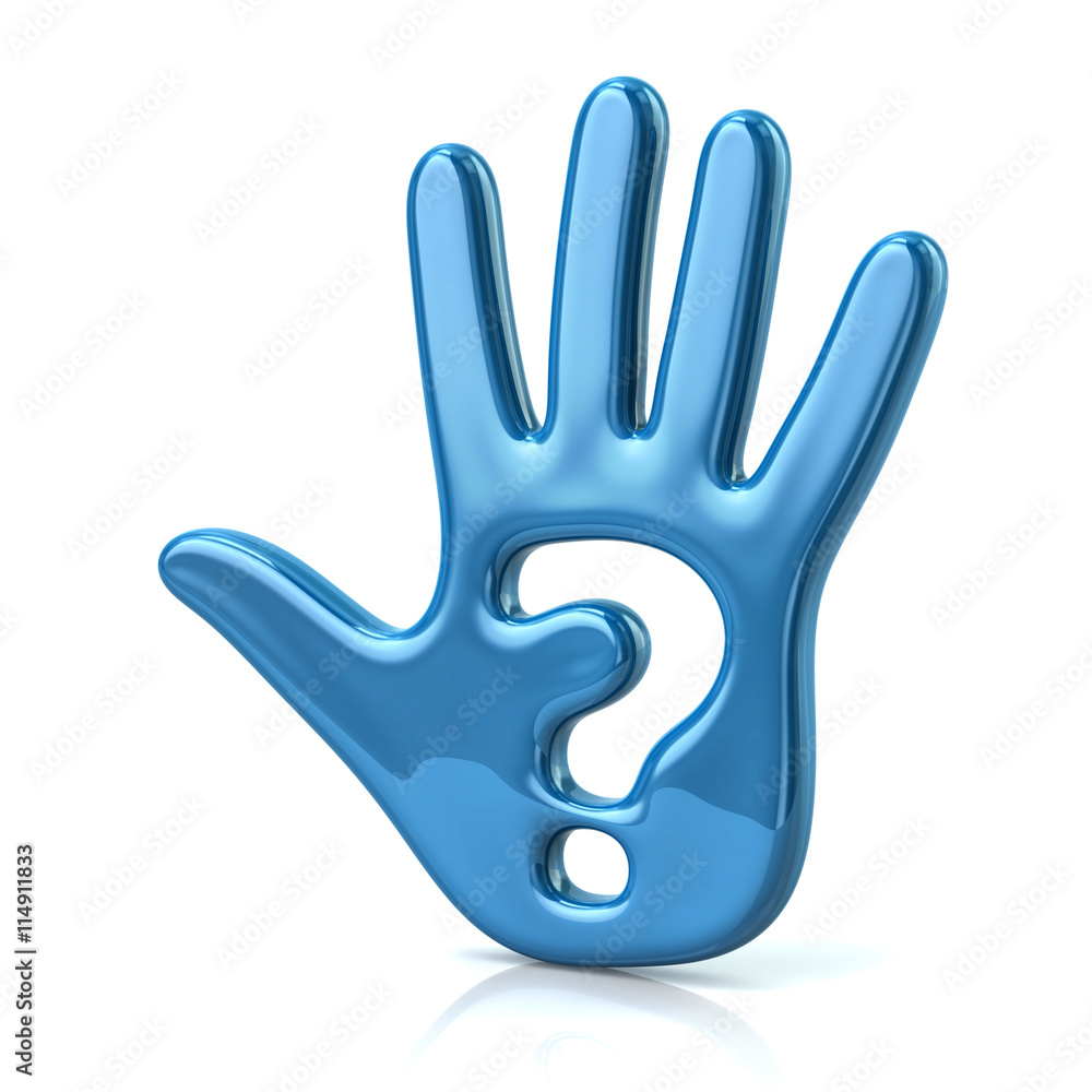 3d illustration of blue hand and question mark 3d illustration of blue hand and question mark