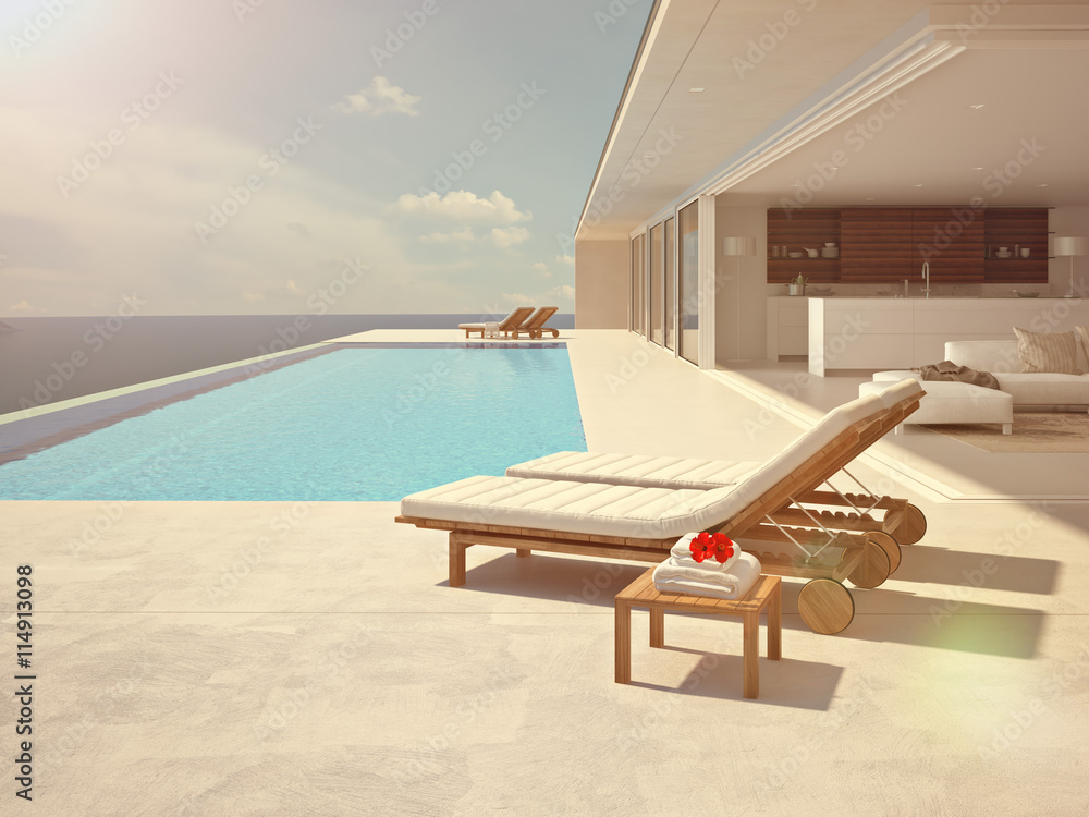 Fototapeta premium luxury swimming pool. color edit.3d rendering