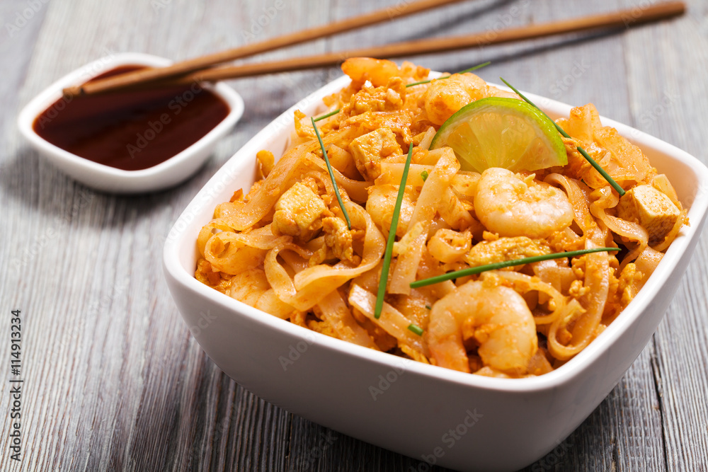 Pad Thai. Thailand's national dishes, stir-fried rice noodles Pad Thai. Thailand's national dishes, stir-fried rice noodles