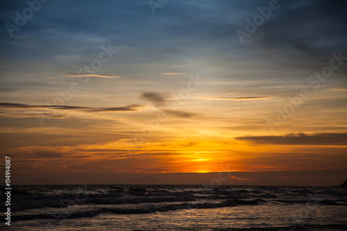 Sunset and sea waves  Beautiful gold sunset on the sea.   Sea Su
