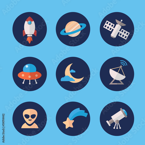 Space icons set in flat style