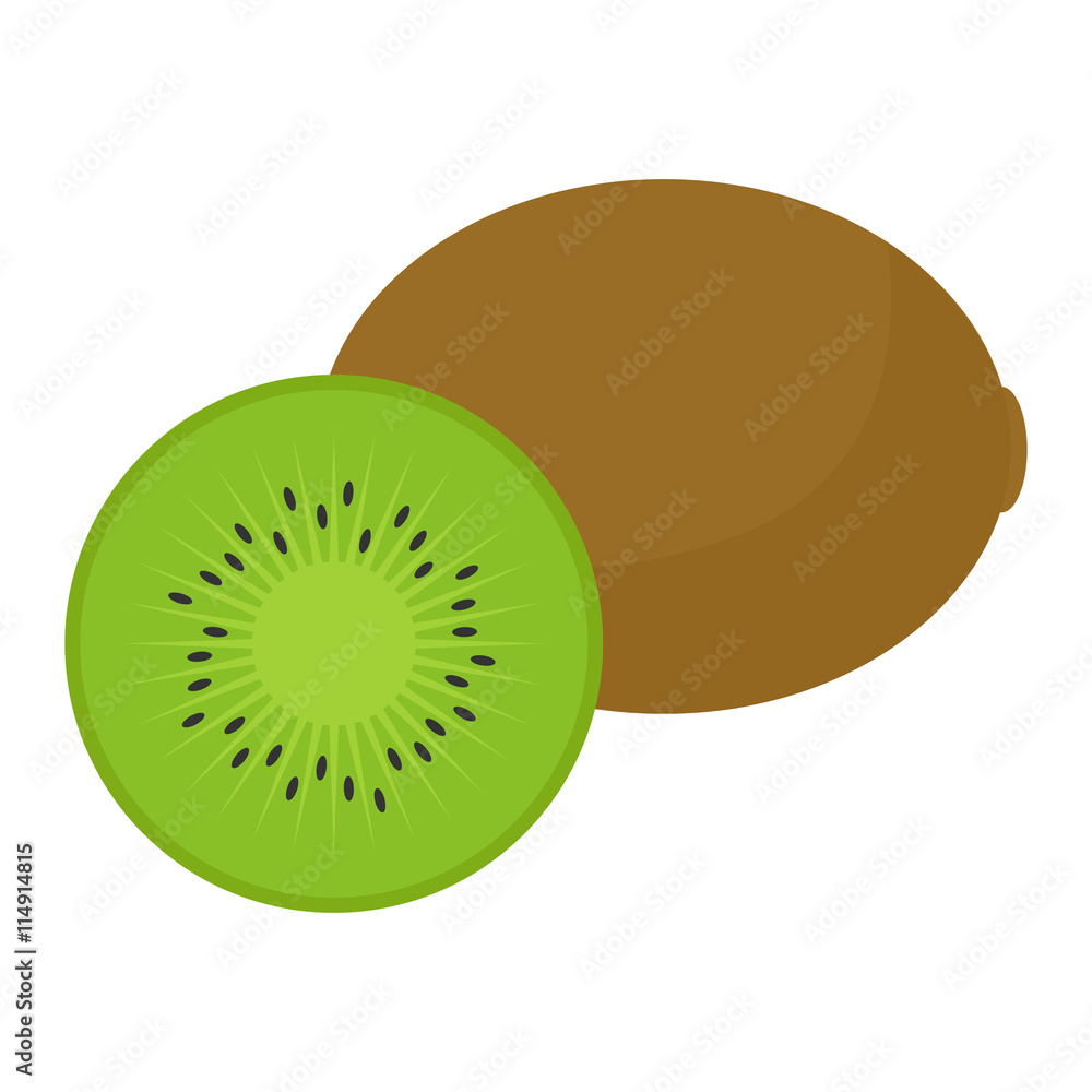 Obraz premium Flat icon kiwi and slice of kiwi. Vector illustration.