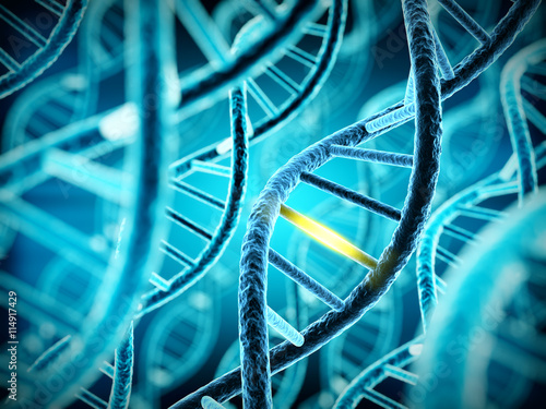 DNA molecule spiral with unique connection. 3d rendered illustration