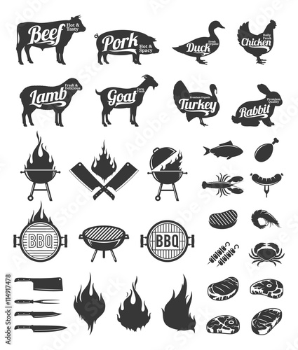 Barbecue, grill and steak house labels and design elements