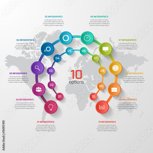 Vector circle infographic template for graphs, charts, diagrams. Business concept with 10 options, parts, steps, processes.