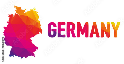 Fotografie, Obraz Low polygonal map of Germany in warm colors, Deutschland, Federal Republic of Ge