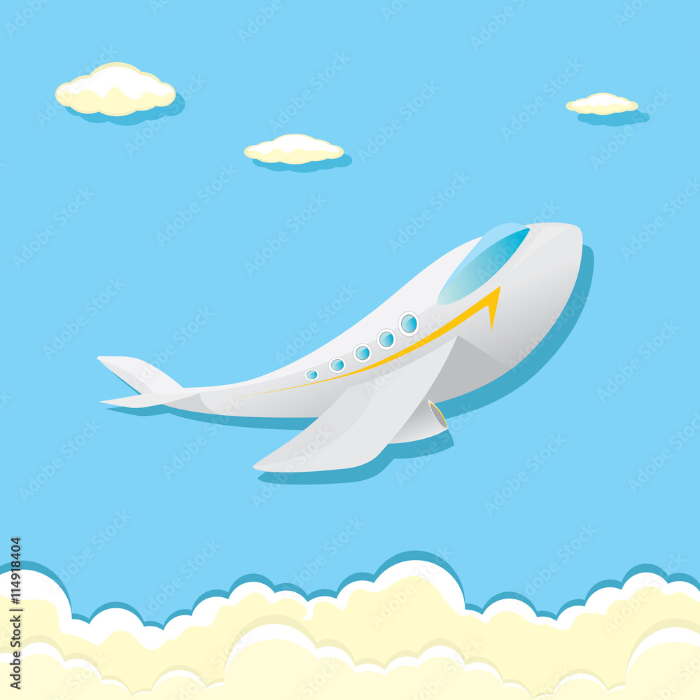 vector airplane icon. cartoon plane in blue sky vector airplane icon. cartoon plane in blue sky